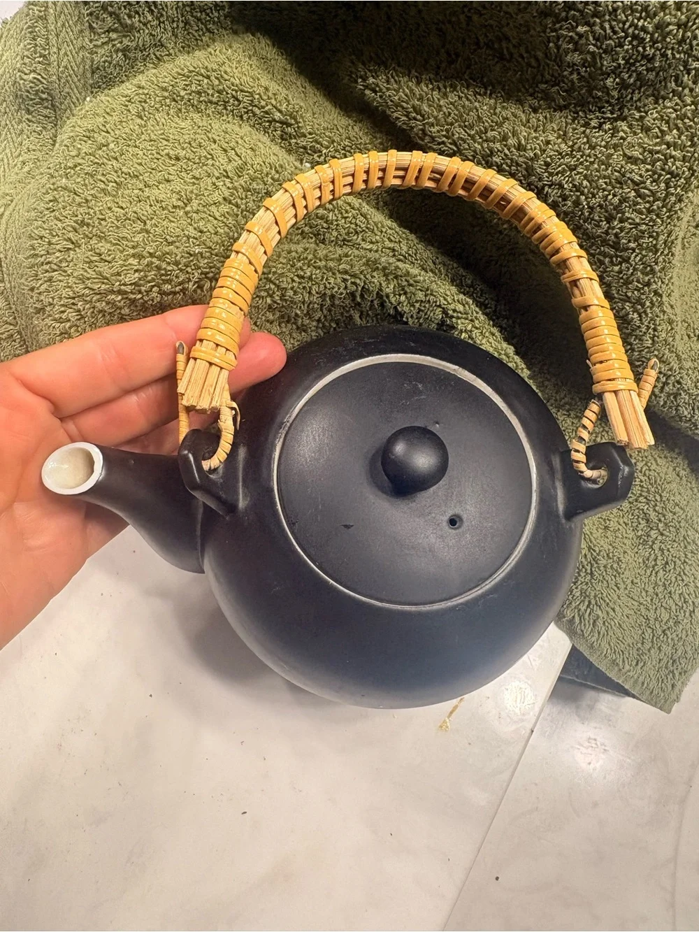Black Ceramic Teapot with Woven Handle